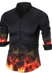 Mens Black Flame Shirt New